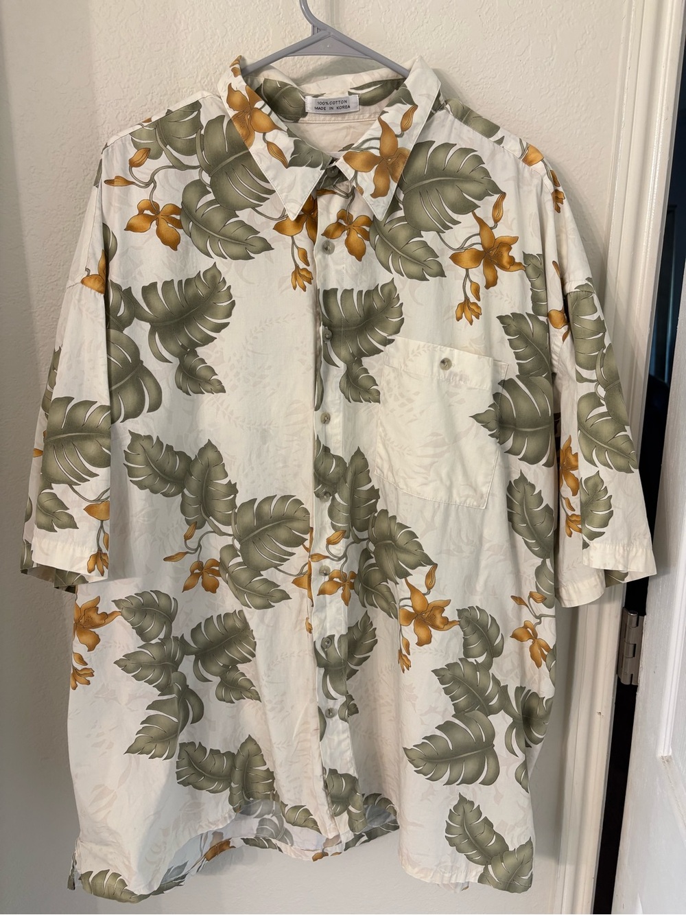 Pierre Cardin Hawaiian Shirt Men 3XL Floral Palm Leaf Short Sleeve Button Up